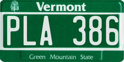 VT license plate PLA386