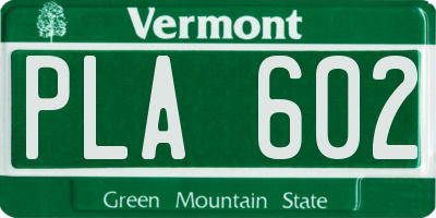 VT license plate PLA602