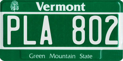 VT license plate PLA802