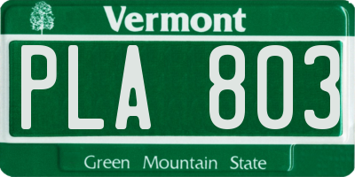 VT license plate PLA803