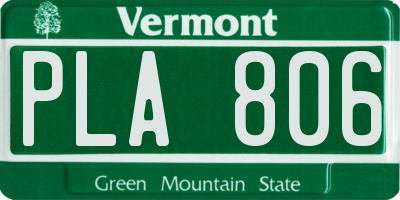VT license plate PLA806