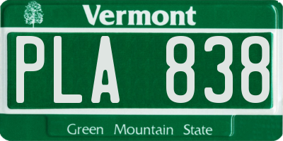 VT license plate PLA838