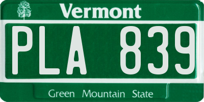 VT license plate PLA839