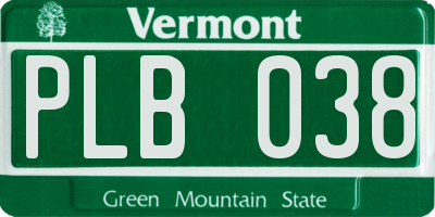 VT license plate PLB038