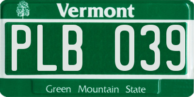 VT license plate PLB039
