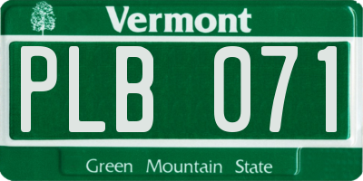 VT license plate PLB071