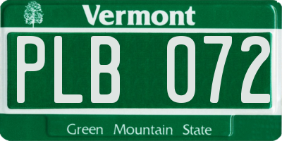 VT license plate PLB072