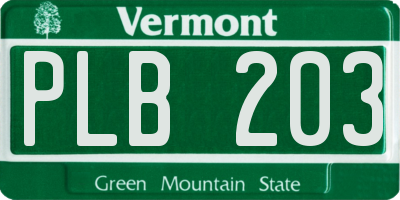 VT license plate PLB203