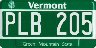 VT license plate PLB205