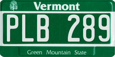 VT license plate PLB289