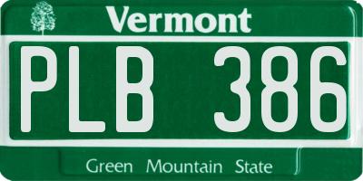 VT license plate PLB386
