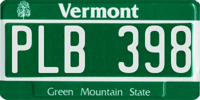 VT license plate PLB398