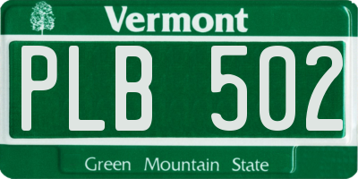 VT license plate PLB502