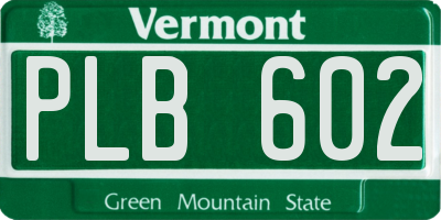 VT license plate PLB602