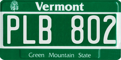 VT license plate PLB802