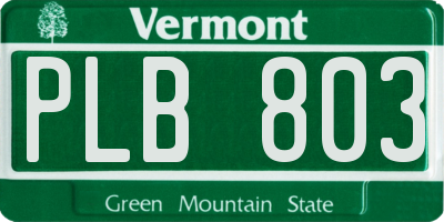 VT license plate PLB803