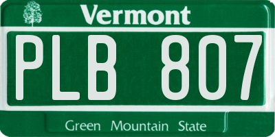VT license plate PLB807