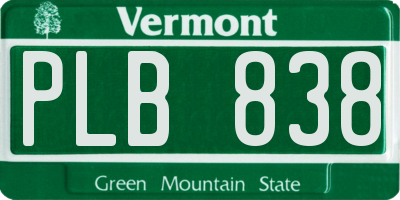 VT license plate PLB838