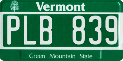 VT license plate PLB839