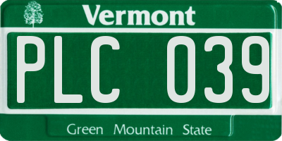VT license plate PLC039