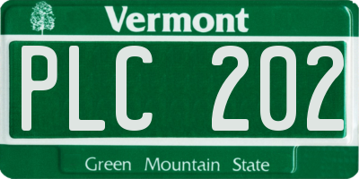 VT license plate PLC202