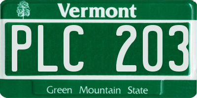VT license plate PLC203