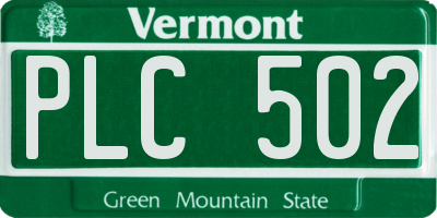 VT license plate PLC502