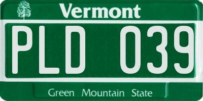 VT license plate PLD039