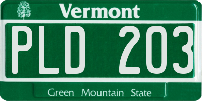 VT license plate PLD203