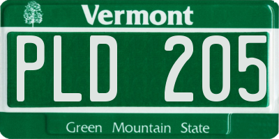 VT license plate PLD205