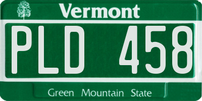 VT license plate PLD458