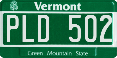 VT license plate PLD502