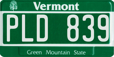 VT license plate PLD839