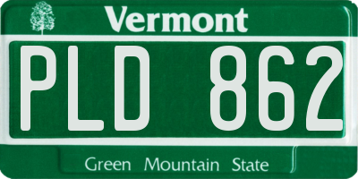 VT license plate PLD862