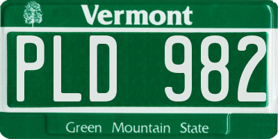 VT license plate PLD982