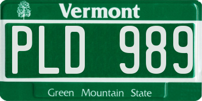 VT license plate PLD989
