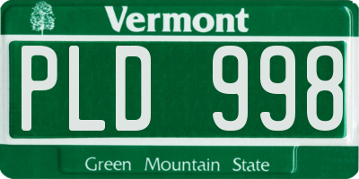 VT license plate PLD998