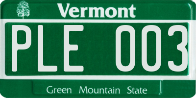 VT license plate PLE003
