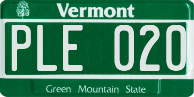 VT license plate PLE020