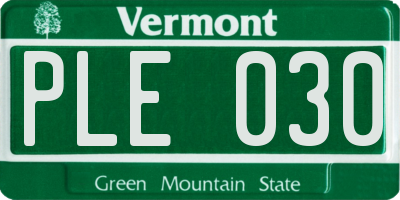 VT license plate PLE030