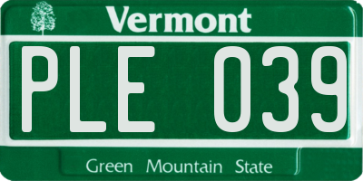 VT license plate PLE039