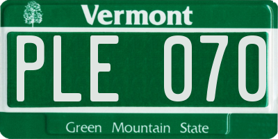 VT license plate PLE070