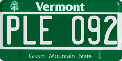VT license plate PLE092