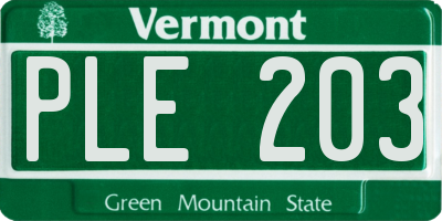 VT license plate PLE203