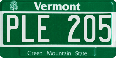VT license plate PLE205