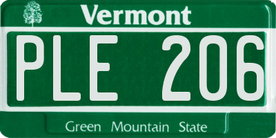 VT license plate PLE206