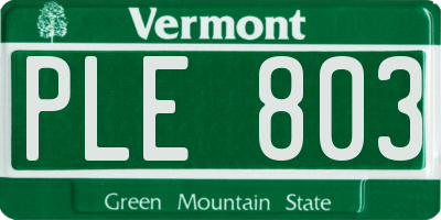 VT license plate PLE803
