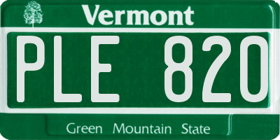VT license plate PLE820
