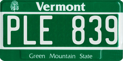 VT license plate PLE839