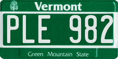 VT license plate PLE982